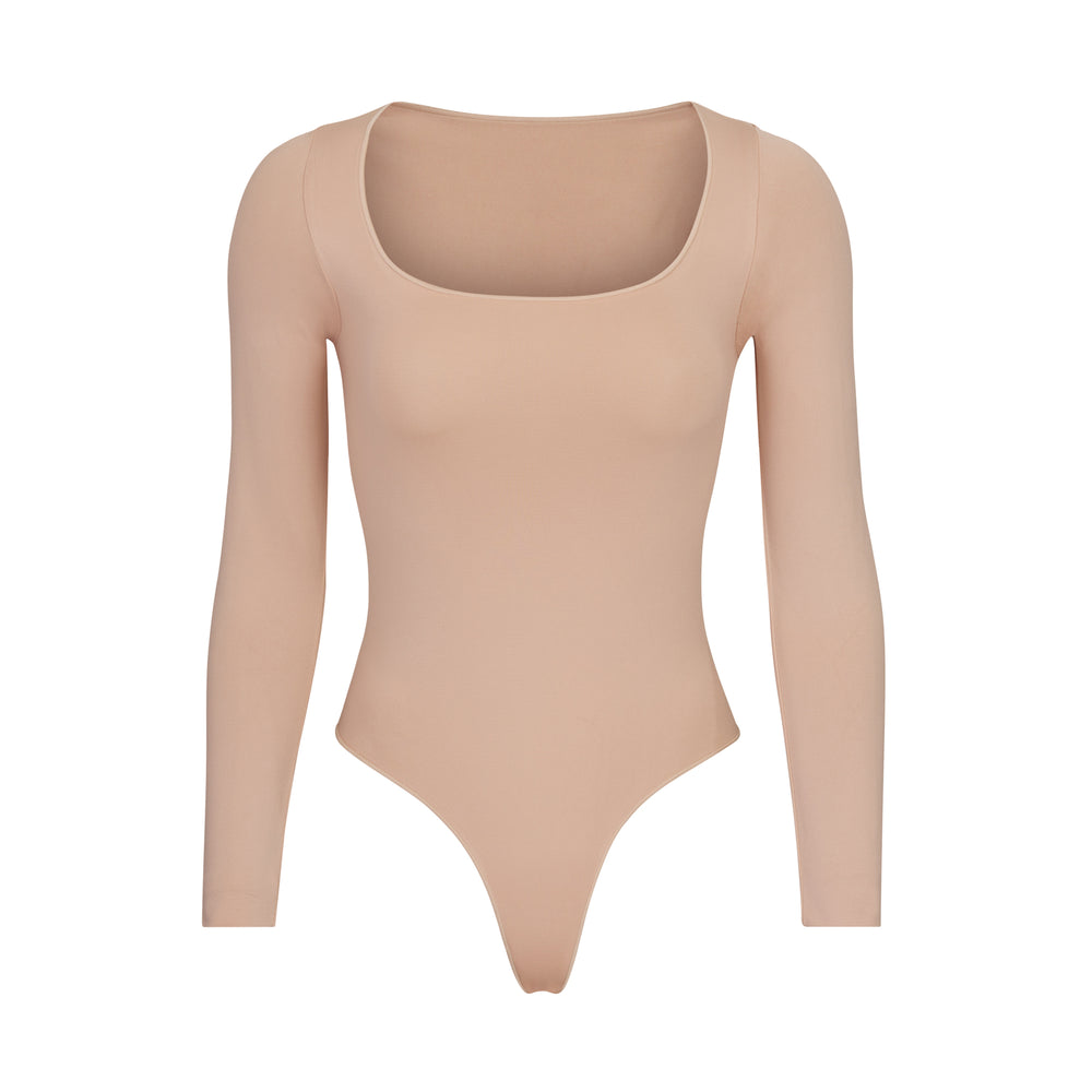 Skims ESSENTIAL SCOOP NECK Long Sleeve Bodysuit Bruin Grijs | 25EHDYIVJ