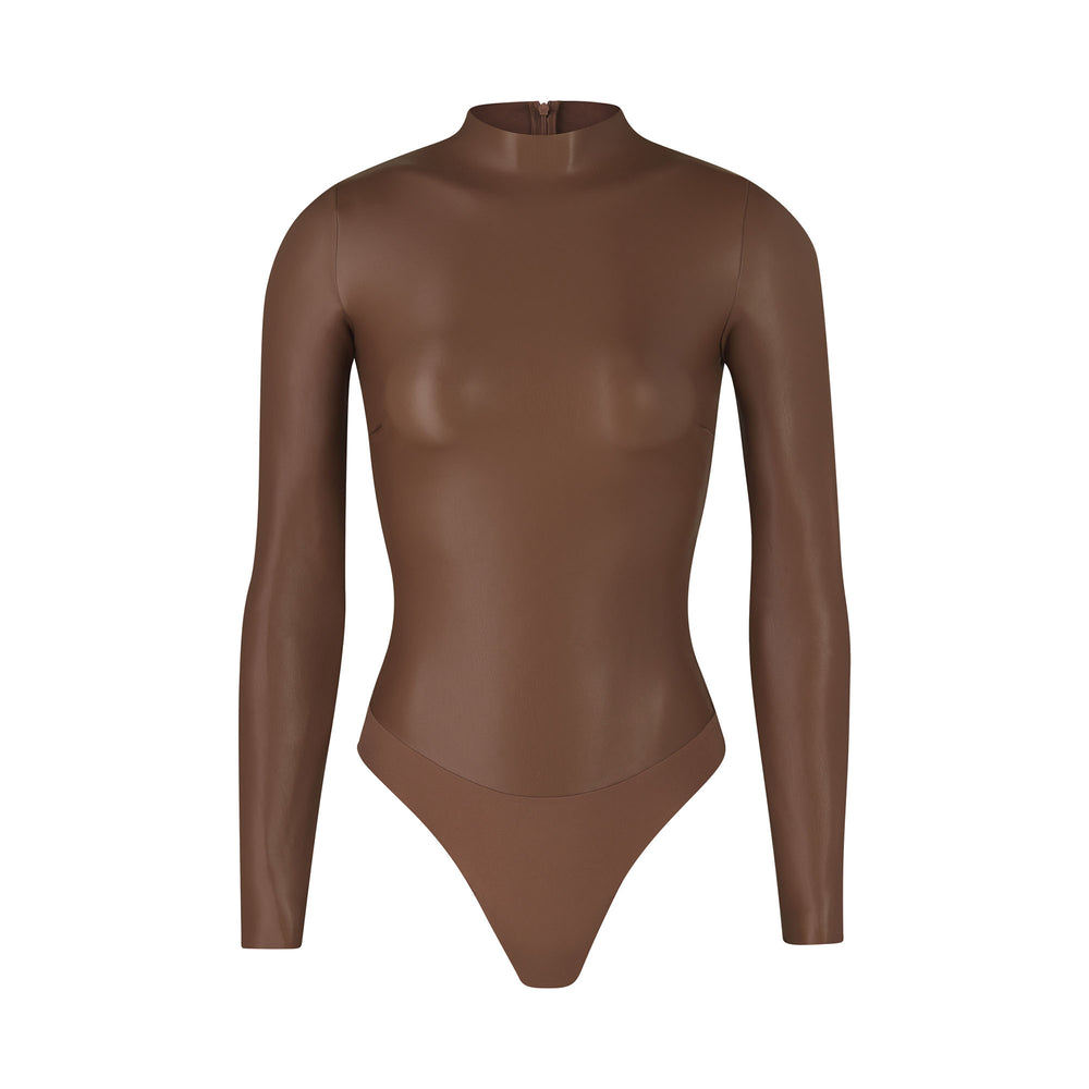 Skims FAUX LEATHER Mock Neck Bodysuit Bruin | 05FJWTENA