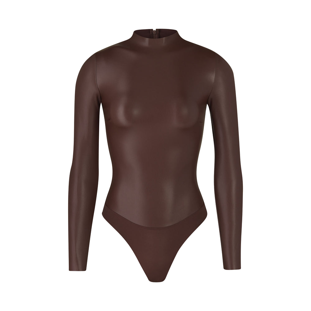 Skims FAUX LEATHER Mock Neck Bodysuit Chocola | 92CFWSNHE