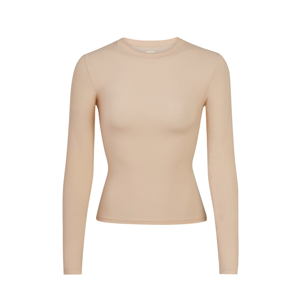 Skims FITS EVERYBODY LONG SLEEVE T-shirt Beige | 18TMQWFUL