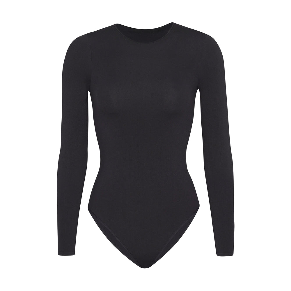 Skims LIGHT ESSENTIAL CREW NECK Long Sleeve Bodysuit Zwart | 26MGCRWUZ