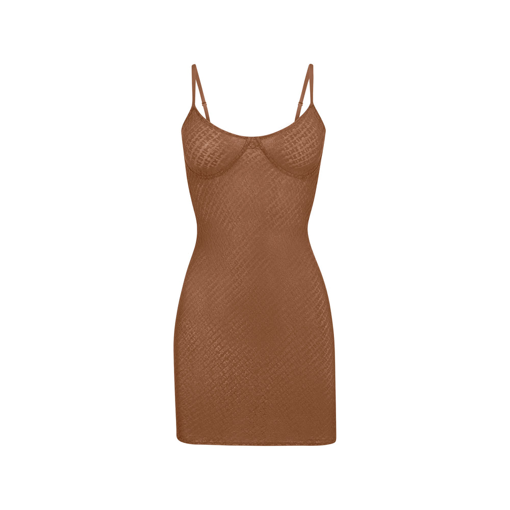Skims LOGO MESH FOIL CAMI Jurk Bruin | 94FIZXWVB
