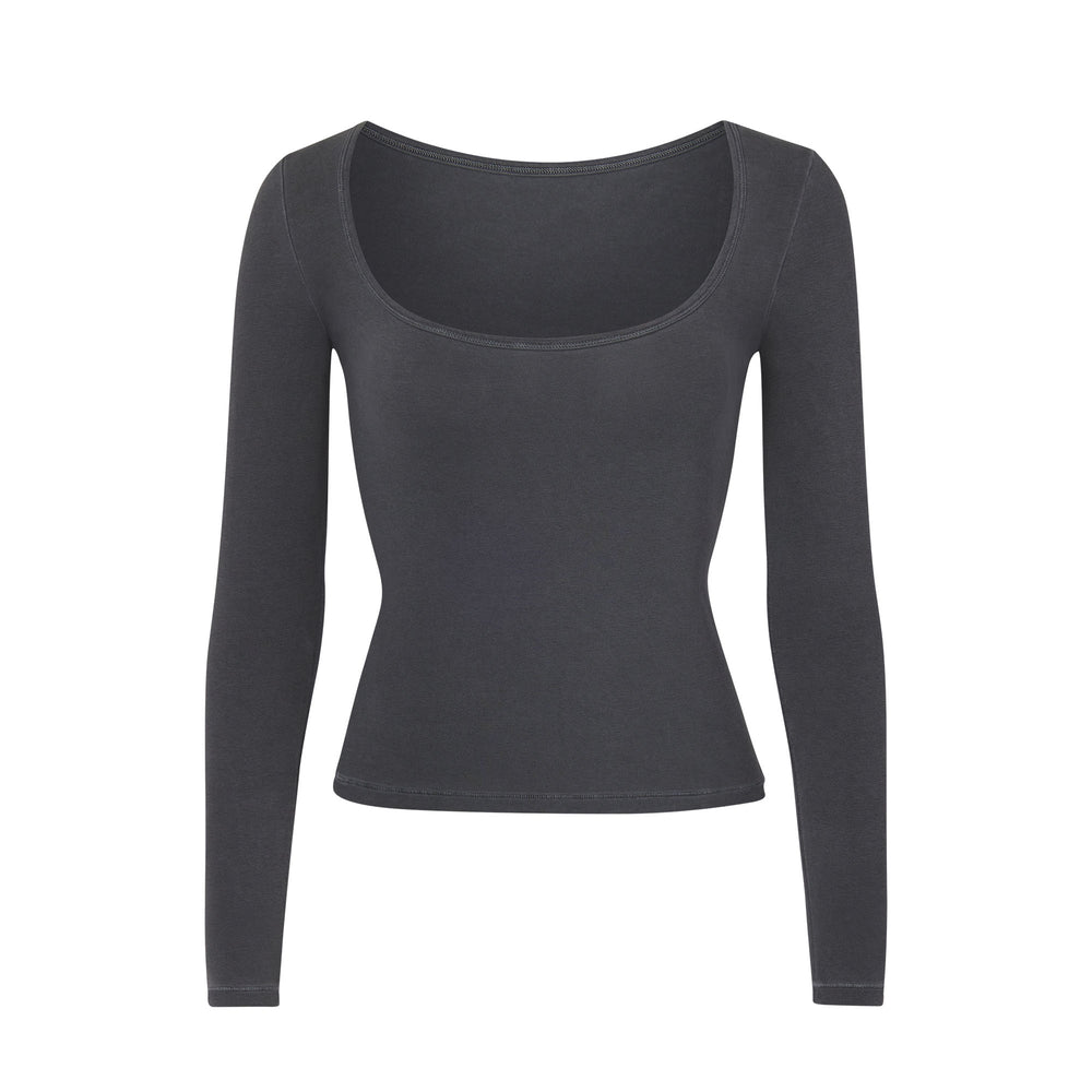 Skims NEW VINTAGE SCOOP LONG SLEEVE T-shirt Grijs | 74GUBPQEN