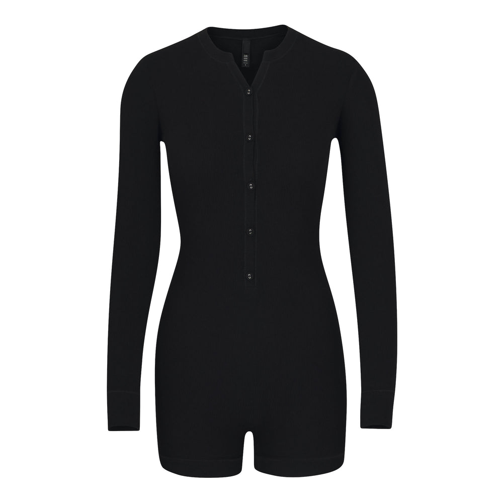 Skims SOFT LOUNGE BUTTON UP HENLEY Onesie Zwart | 31DZNLQRG