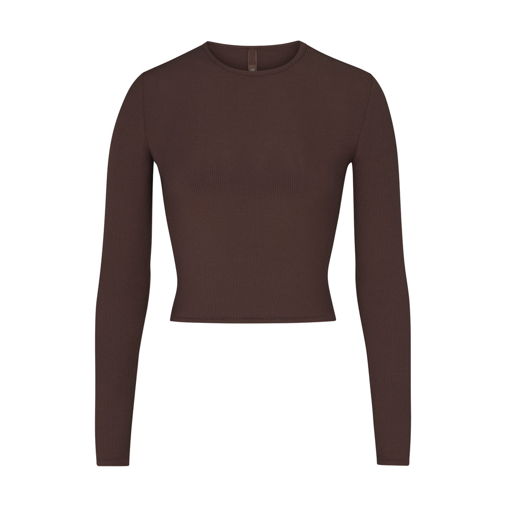 Skims SOFT LOUNGE LONG SLEEVE CROP TOP T-shirt Chocola | 56NCPOSDW