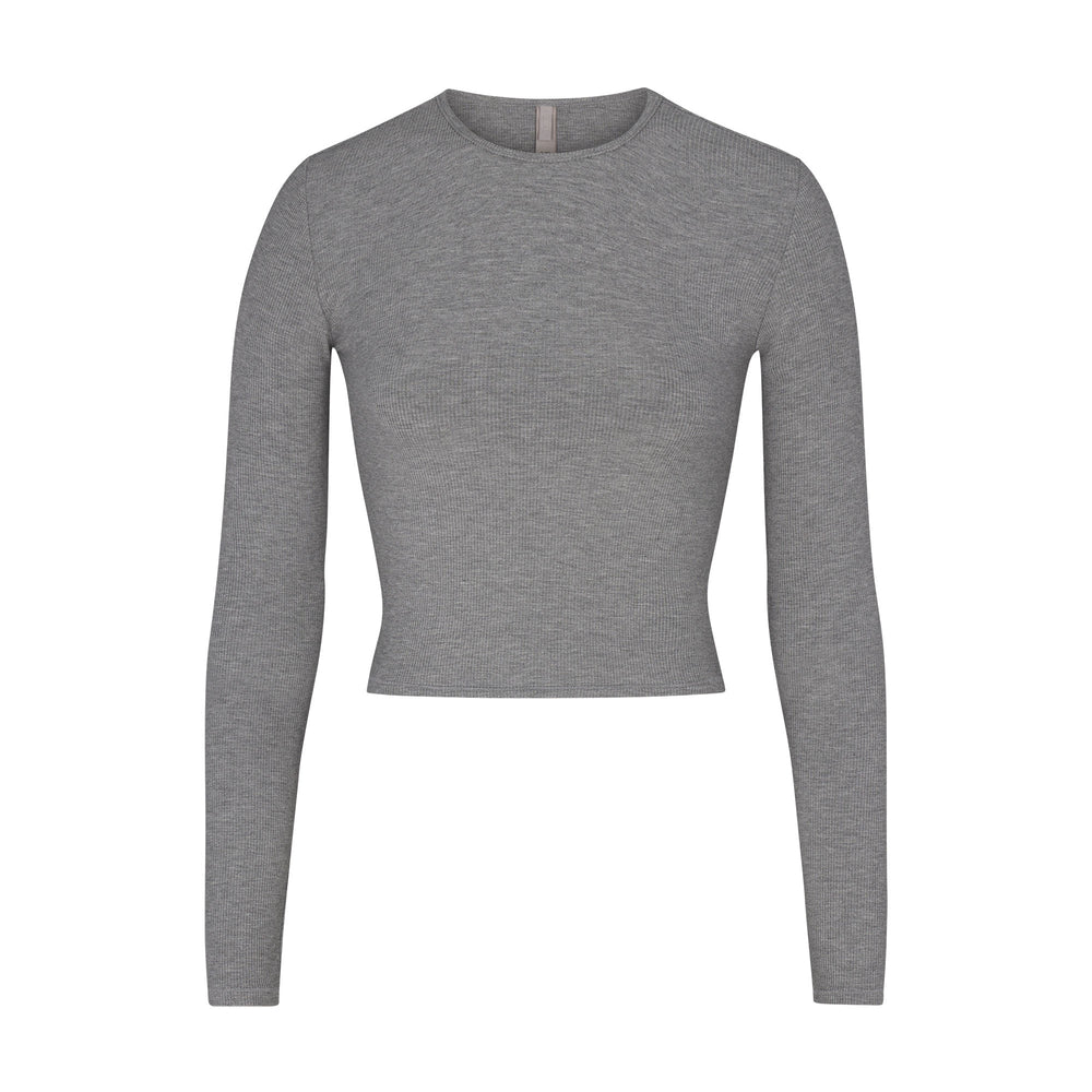 Skims SOFT LOUNGE LONG SLEEVE CROP TOP T-shirt Grijs | 91DSHCNYR