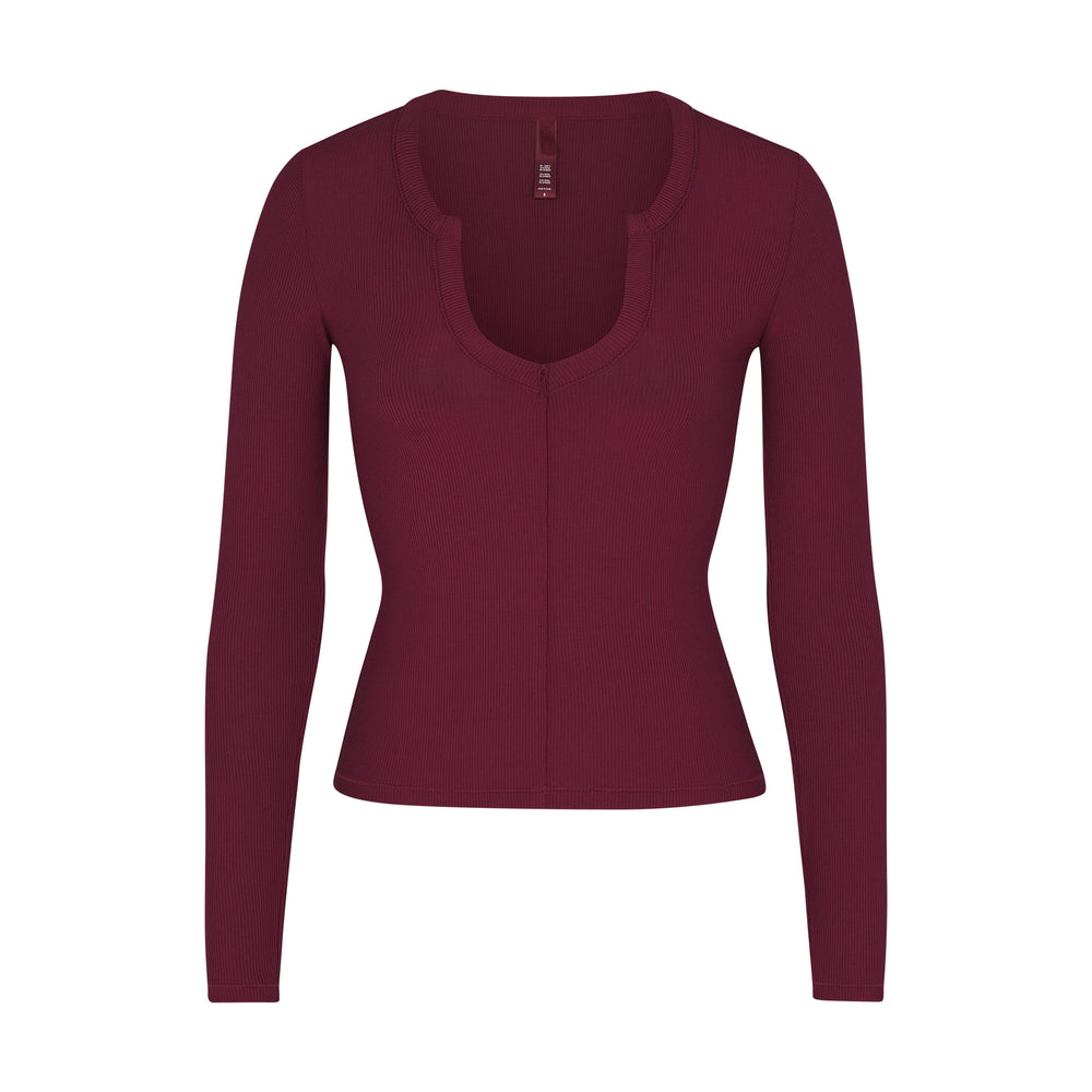 Skims SOFT LOUNGE SPLIT NECK LONG SLEEVE T-shirt Paars | 18XVQBYZU