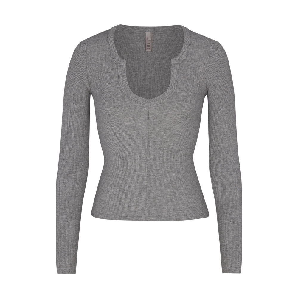 Skims SOFT LOUNGE SPLIT NECK LONG SLEEVE T-shirt Grijs | 90CIXZJHW