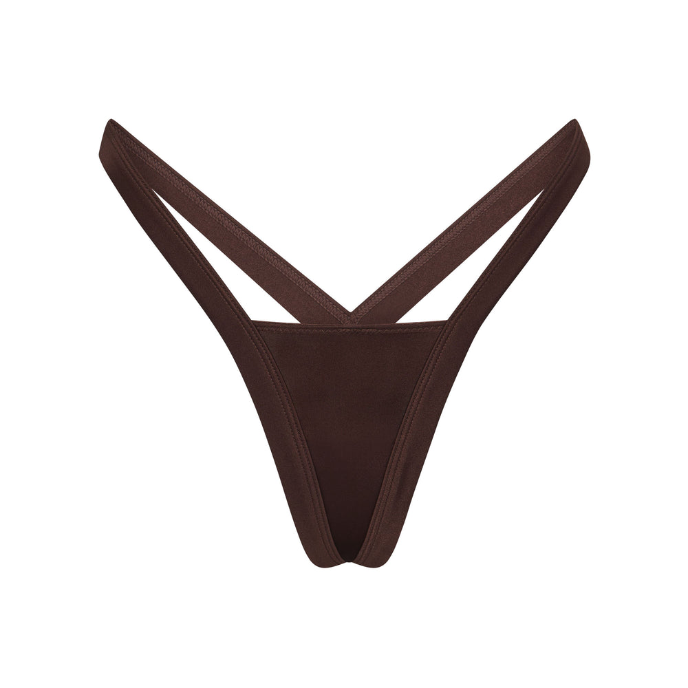 Skims STRETCH SATIN BUTTERFLY Thong Chocola | 74LQPEHTS