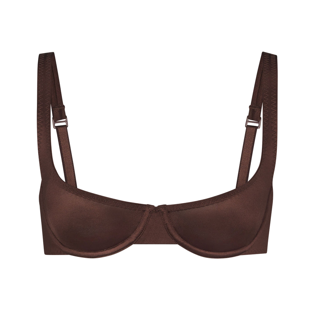 Skims STRETCH SATIN SCOOP Underwire Bra Chocola | 21OJWDNUC