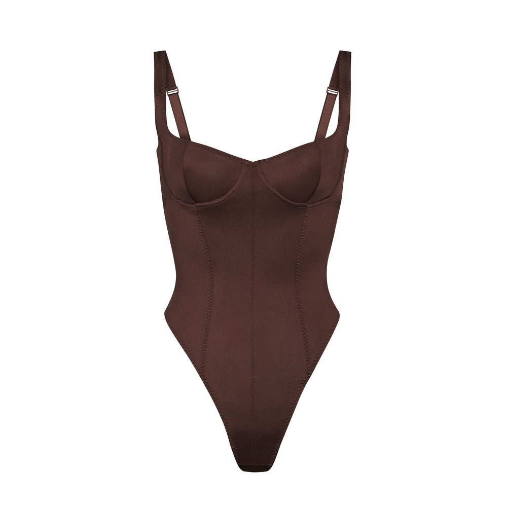 Skims STRETCH SATIN Stretch Satin Bodysuit Chocola | 14LGRQCTH