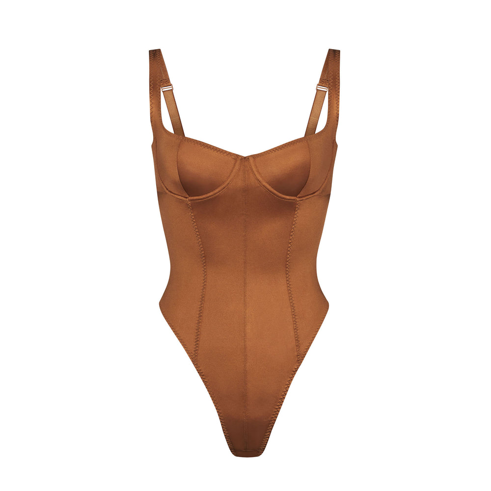 Skims STRETCH SATIN Stretch Satin Bodysuit Abrikoos | 41PNRCHTF