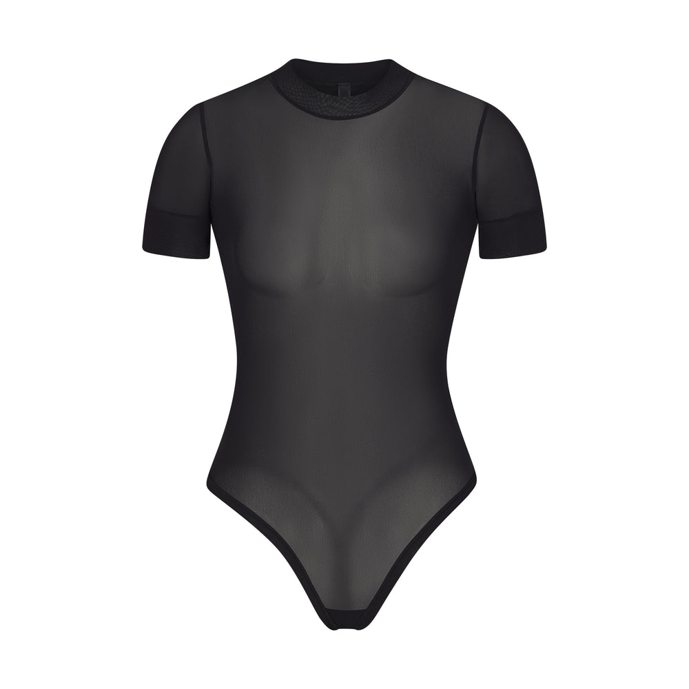 Skims SUMMER MESH T-shirt Bodysuit Zwart | 15JNXUFBV