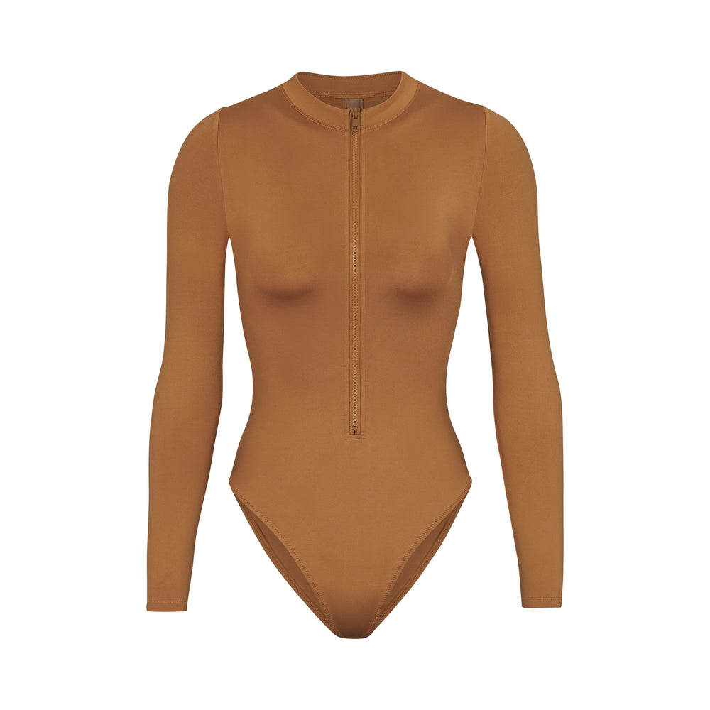 Skims SWIM ZIP FRONT LONG SLEEVE One Piece Abrikoos | 01QPZKNXT
