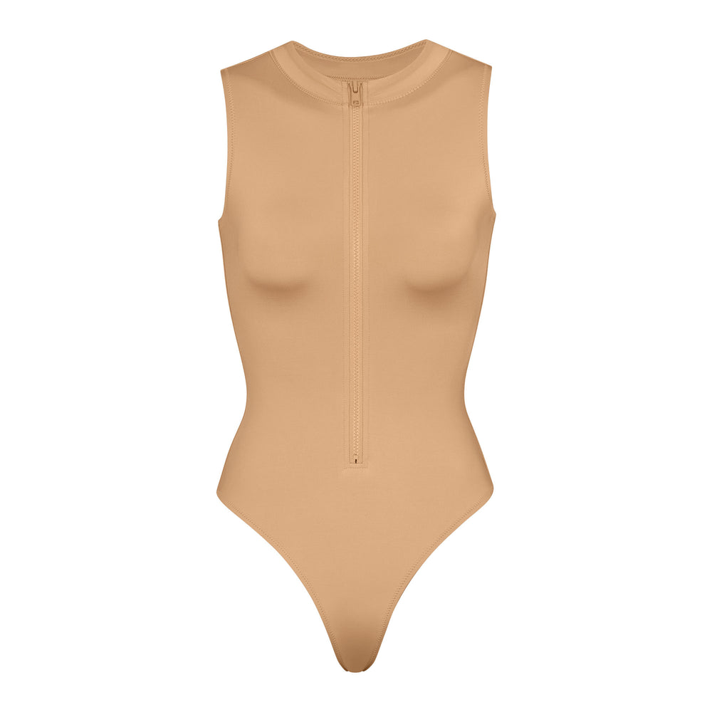 Skims SWIM ZIP FRONT SLEEVELESS One Piece Beige | 32XRQPKHV