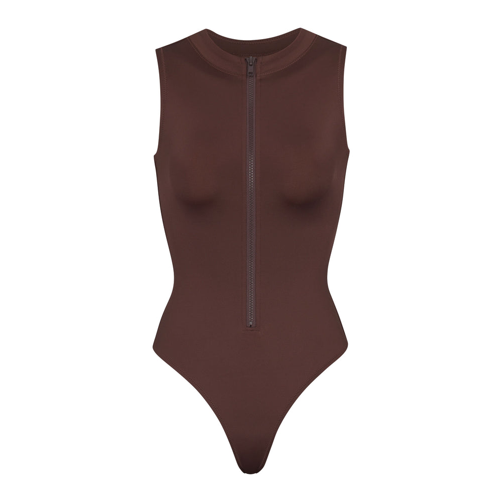 Skims SWIM ZIP FRONT SLEEVELESS One Piece Chocola | 84BYCIRPX